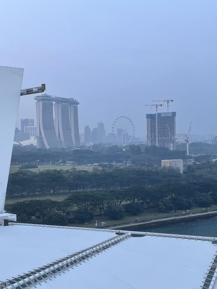 Vue brumeuse de l'hôtel Marina Bay Sands